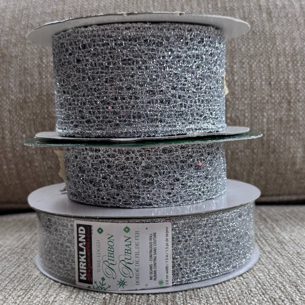 3 Rolls Holiday Kirkland Wire-edged Ribbon, 120 yards approx total
